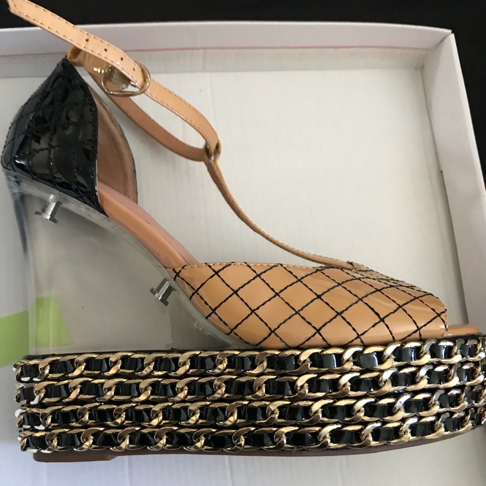 Jeffrey Campbell Carmel/ Black Patient Clear Heels